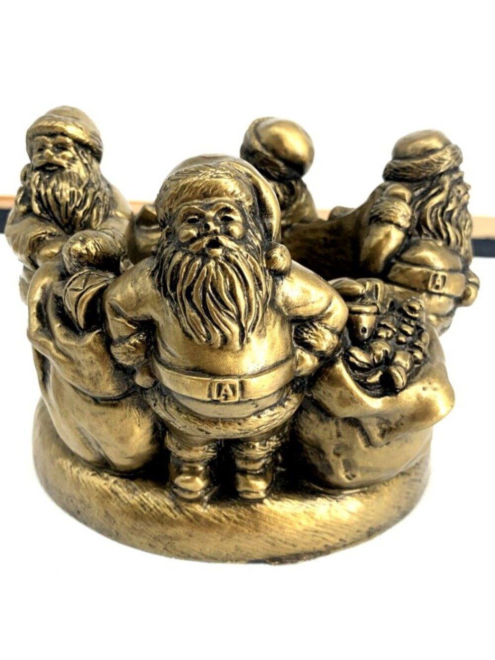 Santa Candleholder Pillar Candle Goldish Bronze MCM 3.5" Heavy